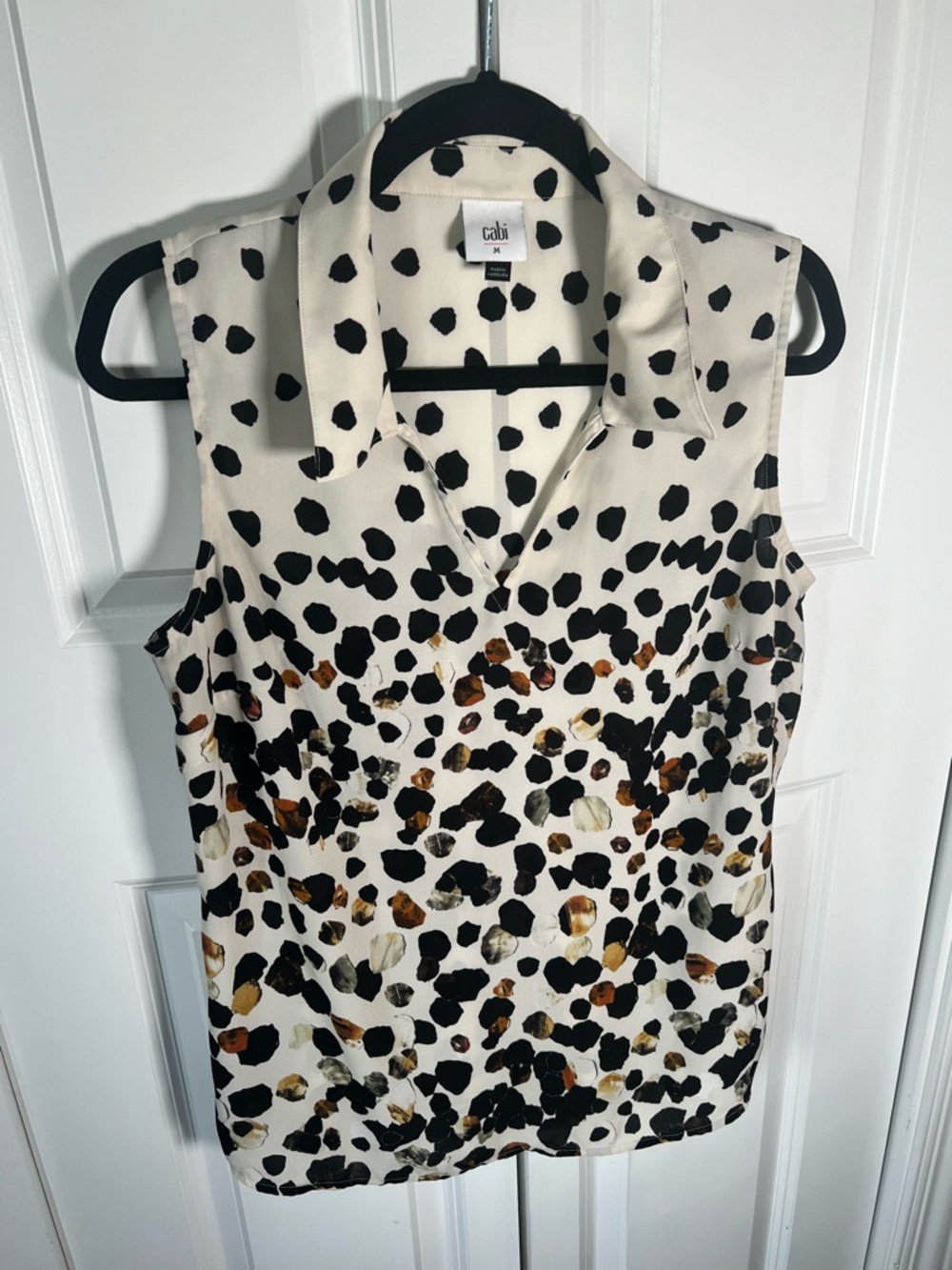 CAbi Black, Brown and Cream Polka Dot Blouse